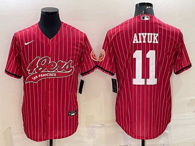 Men's San Francisco 49ers #11 Brandon Aiyuk Red With Patch Cool Base Stitched Baseball Jersey